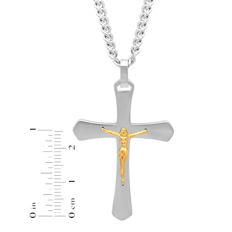 Men's Two-Tone Stainless Steel Crucifix Pendant Necklace with Chain