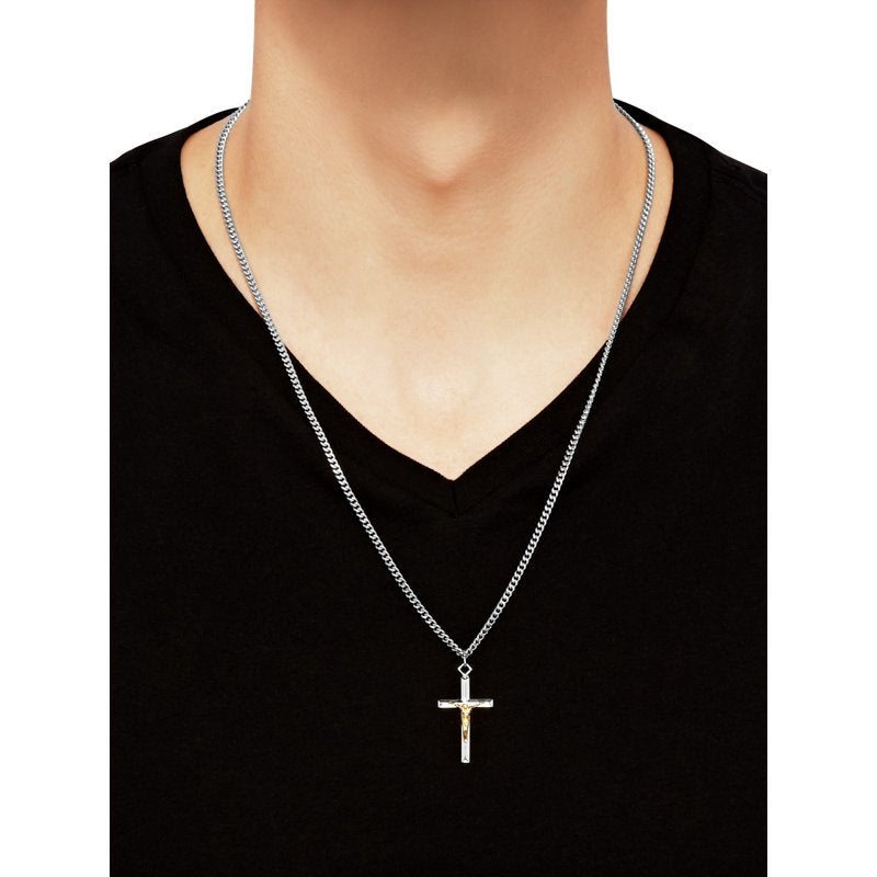 Sterling Silver Cross Necklace 24 Inch Stainless Steel Chain Religious Pendant