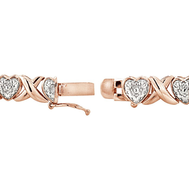 Rose Gold Tone 1ct Diamond Heart & X Tennis Bracelet - Women Gift