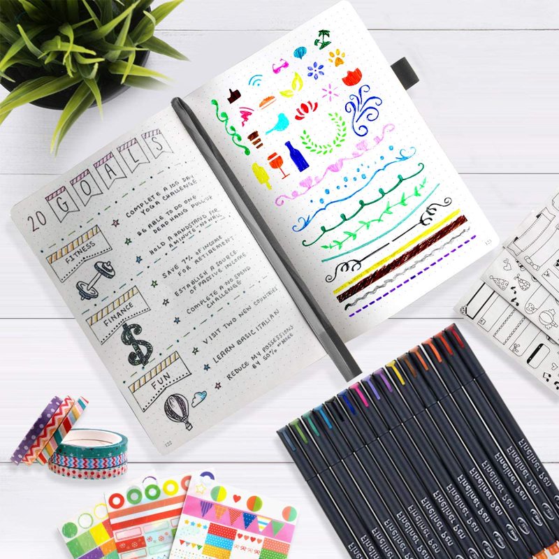 Bullet Dotted Journal Kit with Pens & Stickers - A5 Notebook for Planning & Journaling