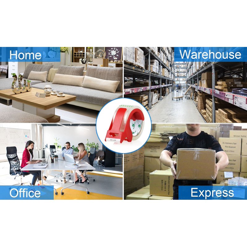 Heavy Duty Clear Packing Tape with Dispenser - 6 Rolls, 360 Yards, 2.4 Mil Thick, 1.88 Inch Wide for Shipping & Moving