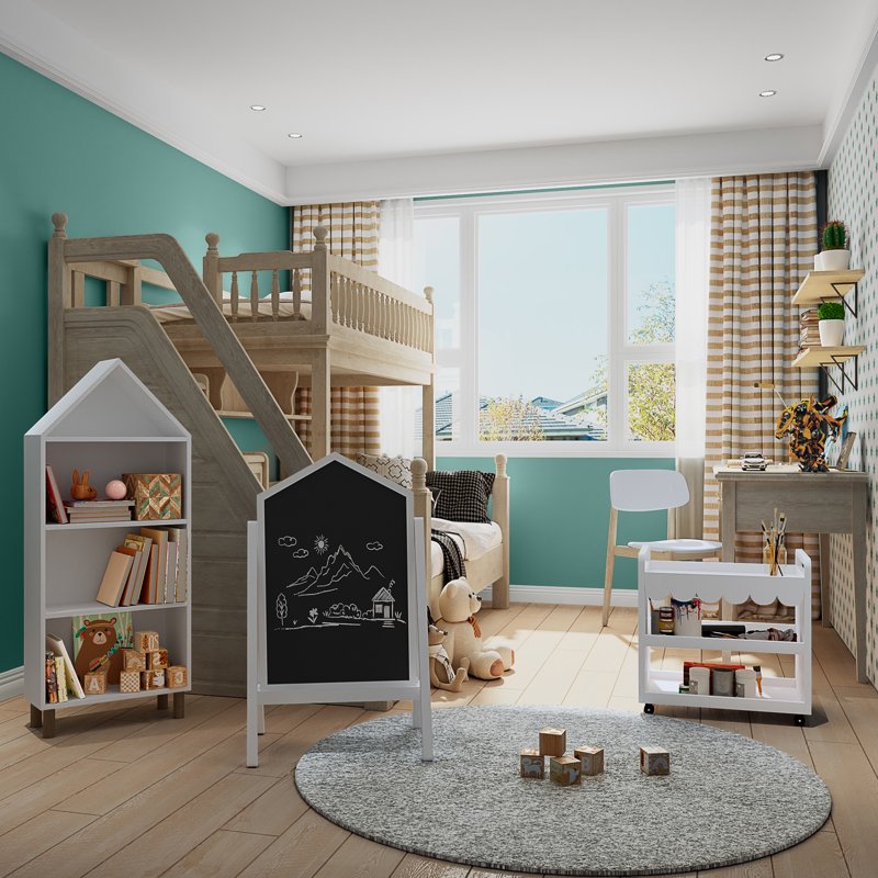 Kids Art & Storage Cart with Chalkboard - White, Multi-Use Kids Room Furniture