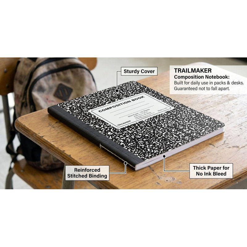 Bulk Composition Notebooks for School & Office - Wide Ruled, Marble Cover, 200 Pages, Multi-Color Pack