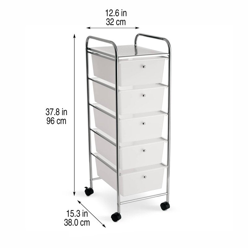 5 Drawer Clear Mobile Storage Cart - Locking Casters & Removable Drawers