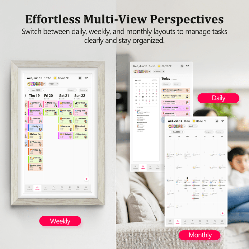 15.6-Inch Digital Family Calendar & Chore Chart Touchscreen Display