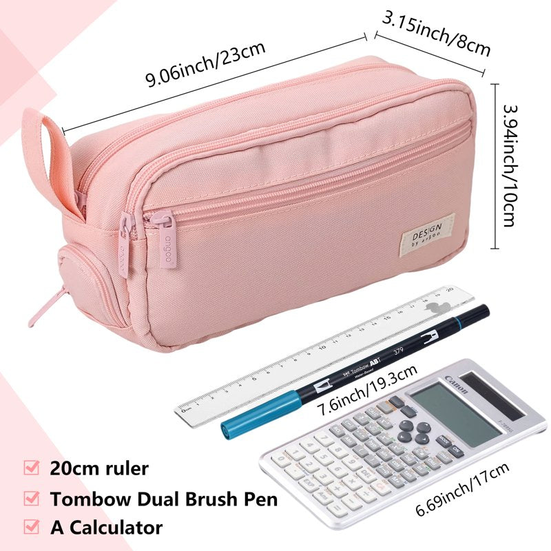 Large Capacity Expandable Pencil Case with Initial Letter & Zipper - Kids & Adults Pink
