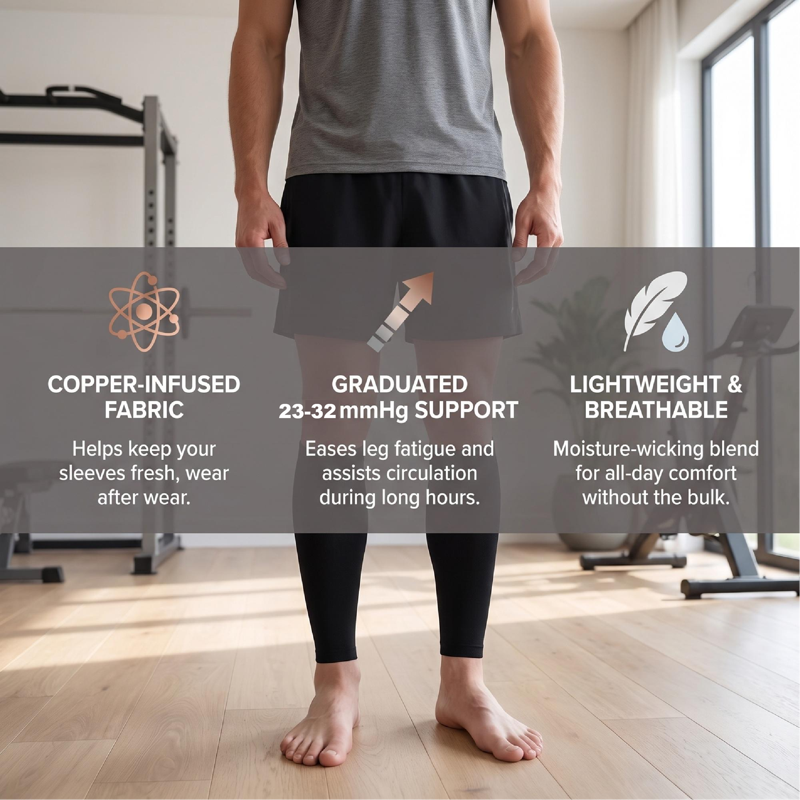 Copper Calf Compression Sleeves 23-32mmHg Support for Varicose Veins & Cramps