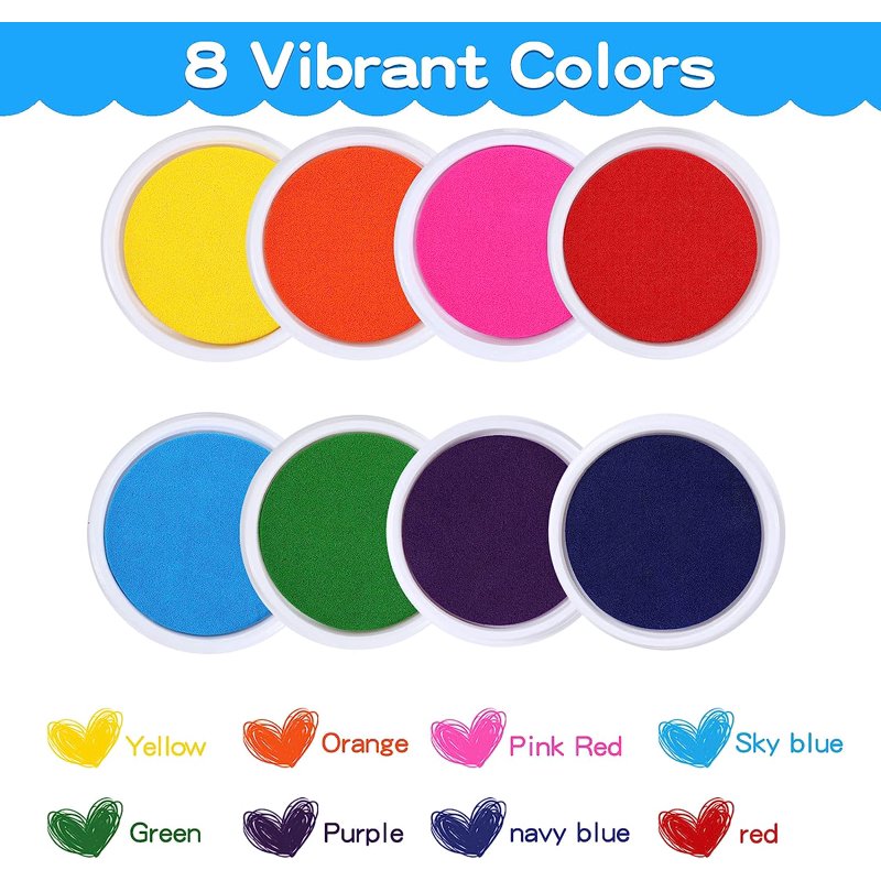 Rainbow Ink Pad Set for Kids - Washable & Waterproof Craft Supplies, Pack of 8