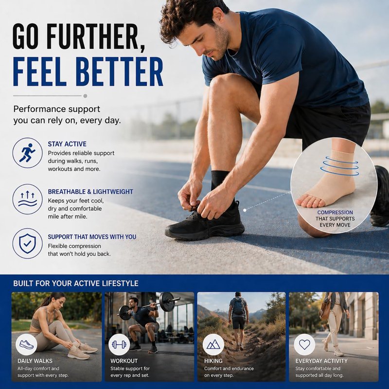 Unisex Ankle Compression Support Socks for Plantar Fasciitis & Swelling Relief