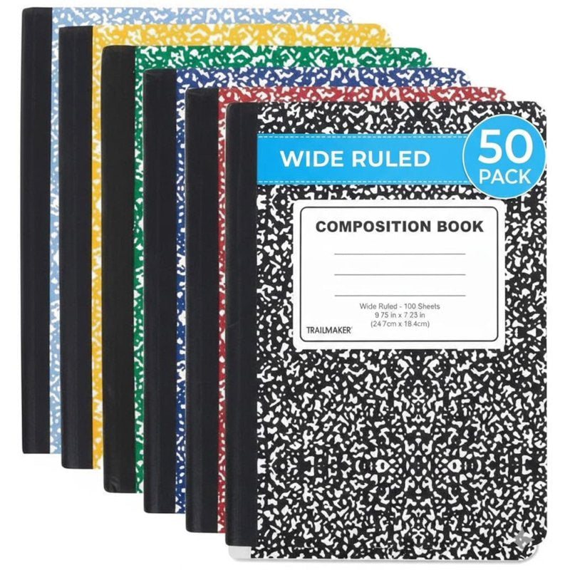 Bulk Composition Notebooks for School & Office - Wide Ruled, Marble Cover, 200 Pages, Multi-Color Pack