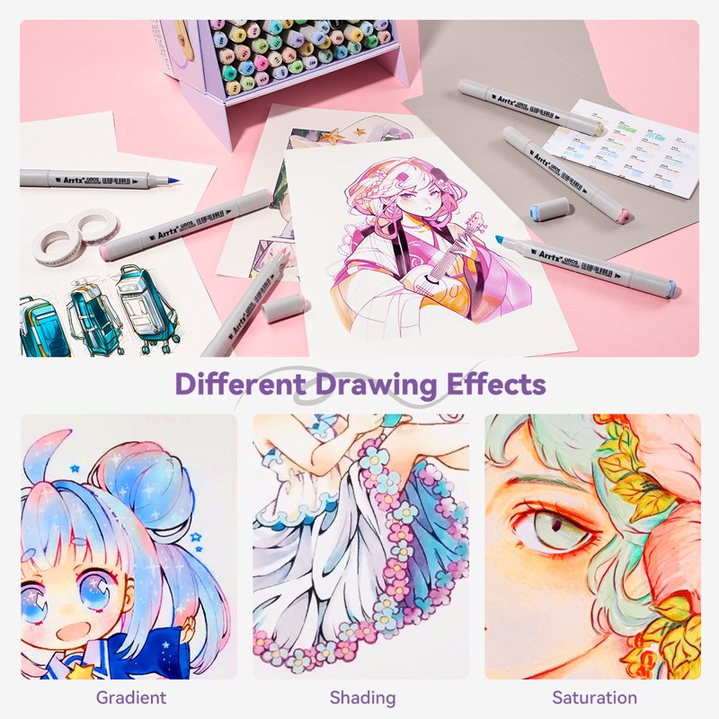 Arrtx Pastel Alcohol Markers Set with Dual Tips for Art & Illustration