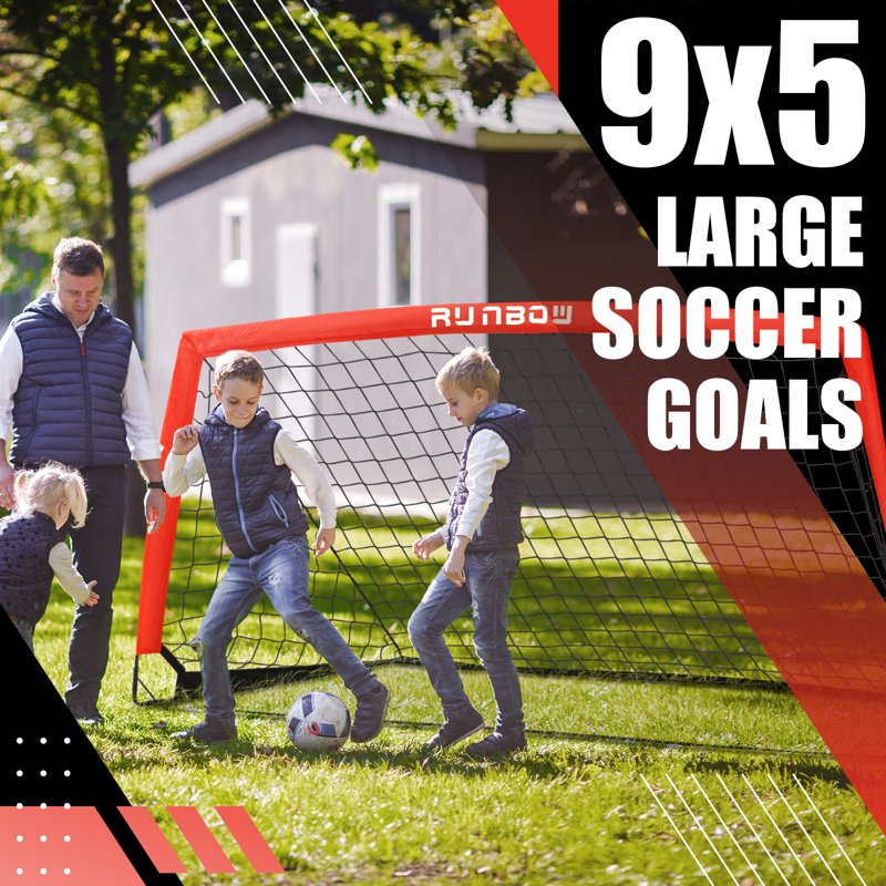 RUNBOW 9x5 Ft Portable Soccer Goal for Backyard - Red, 2 Pack with Carry Bag