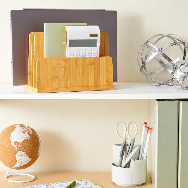 Bamboo Mail Holder with 5 Slots - Desktop File Organizer for Office & Home