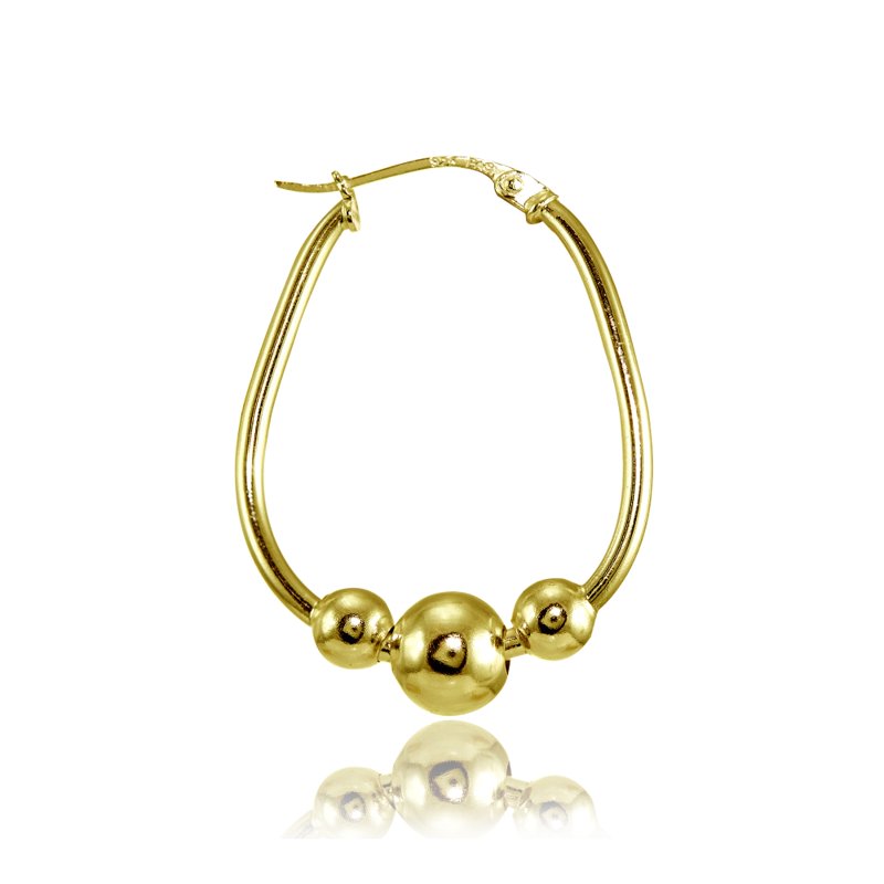 Sterling Silver Beaded Hoop Earrings - Gold Flash and Two-Tone Options