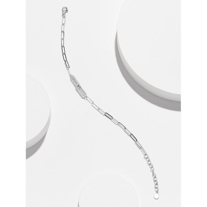 Sterling Silver CZ Oval Link Paperclip Bracelet Set - 6.75" + 1.25" Extender