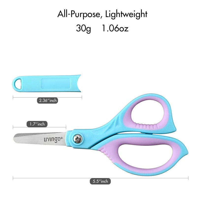 Kids Safety Scissors Set - 4-Pack 5.5-Inch Rounded Tip Craft & School Scissors