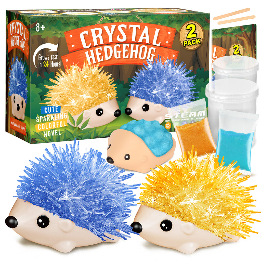 Crystal Hedgehog Growing Kit for Kids - STEM Science & Arts & Crafts Educational Toy, 2-Pack, Fast 24-Hour Crystals