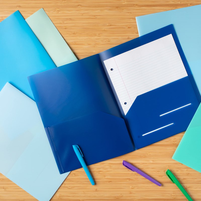 Heavy Duty Plastic 2-Pocket Folders - 12 Pack in Coastal Colors for School & Office