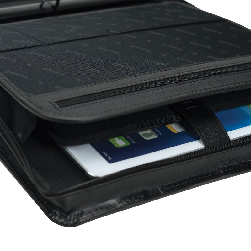 Leather Zipper Binder Portfolio with Ring Organizer - Black, 1.5 Inch Rings