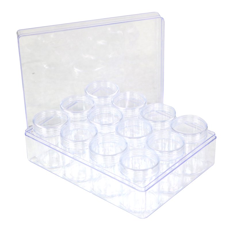 12-Unit Clear Plastic Beading Storage Box with Removable Jars