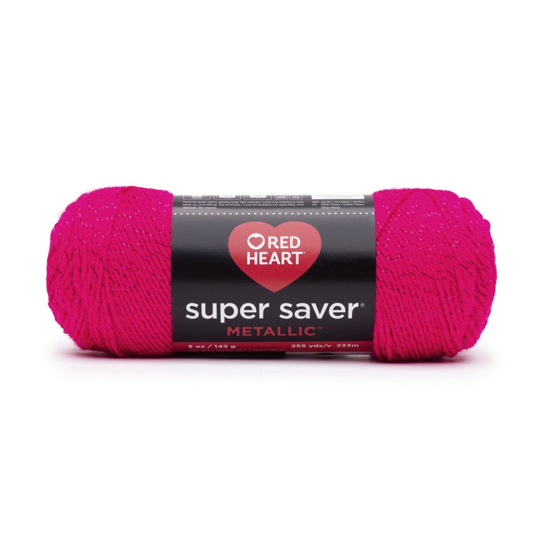 Metallic Acrylic Yarn - Worsted Weight, Fuchsia, 9 Pack, 5oz/142g