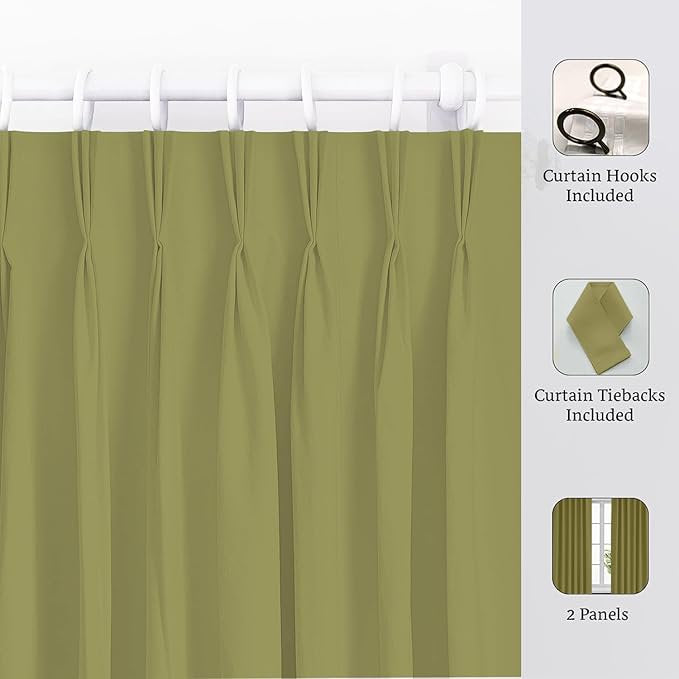 Blackout Pinch Pleat Curtains with Thermal Insulation, Room Darkening Drapes for Bedroom and Living Room