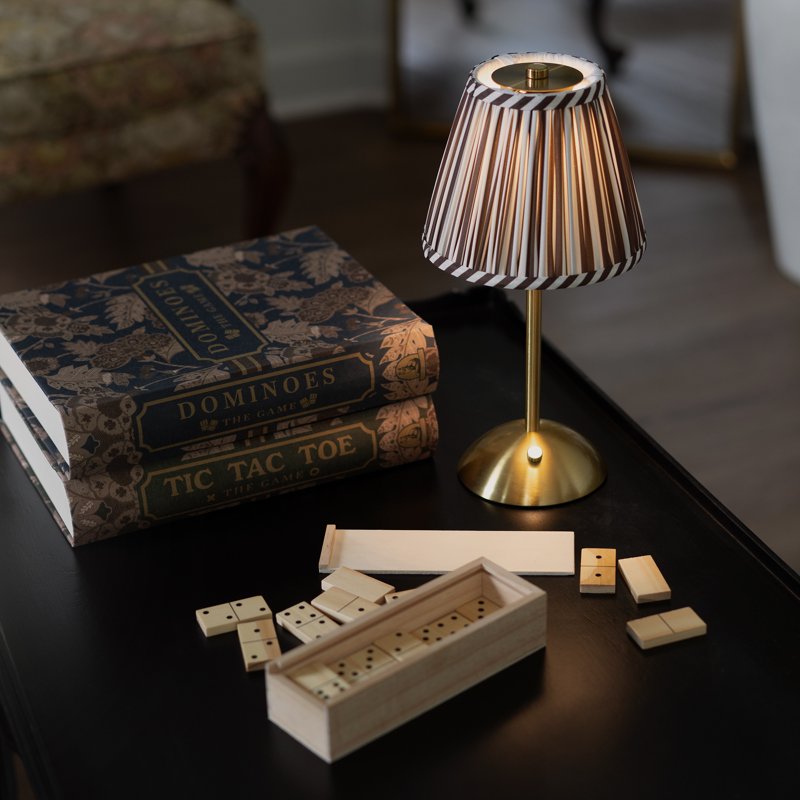 Rechargeable Table Lamp with Fabric Shade & Touch Control - Brown Striped