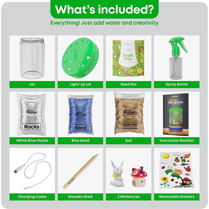 LED Light-Up Terrarium Kit for Kids Educational Science Craft Set - Grow Plants & Create Magical Display