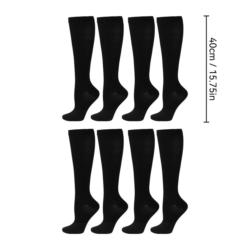 Knee High Socks for Women 4 Pairs Cotton Solid Color Black - Variation Black 1 #CH08