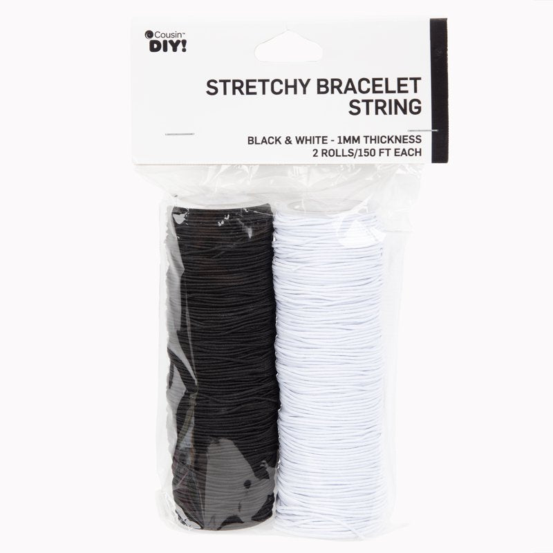 Stretch Cord for Jewelry Making - 1mm Black & White Elastic String 300ft