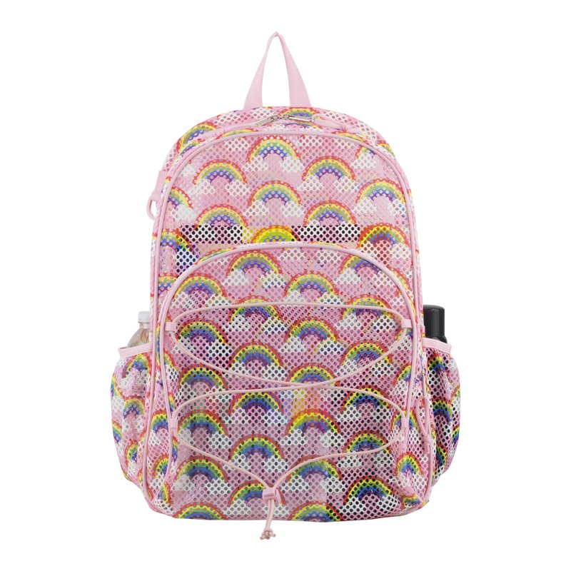 Unisex Mesh Bungee Backpack with Padded Shoulder Straps - Rainbow Print