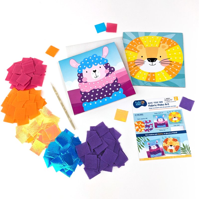 Kids Fabric Poke Art Craft Kit with 2 Designs - Lion & Llama, Unisex Child