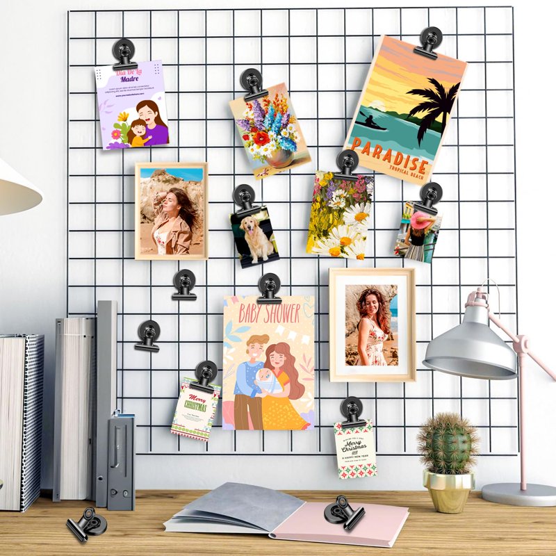 Magnetic Clips for Refrigerator Whiteboard Photo Display - Black & Silver Pack