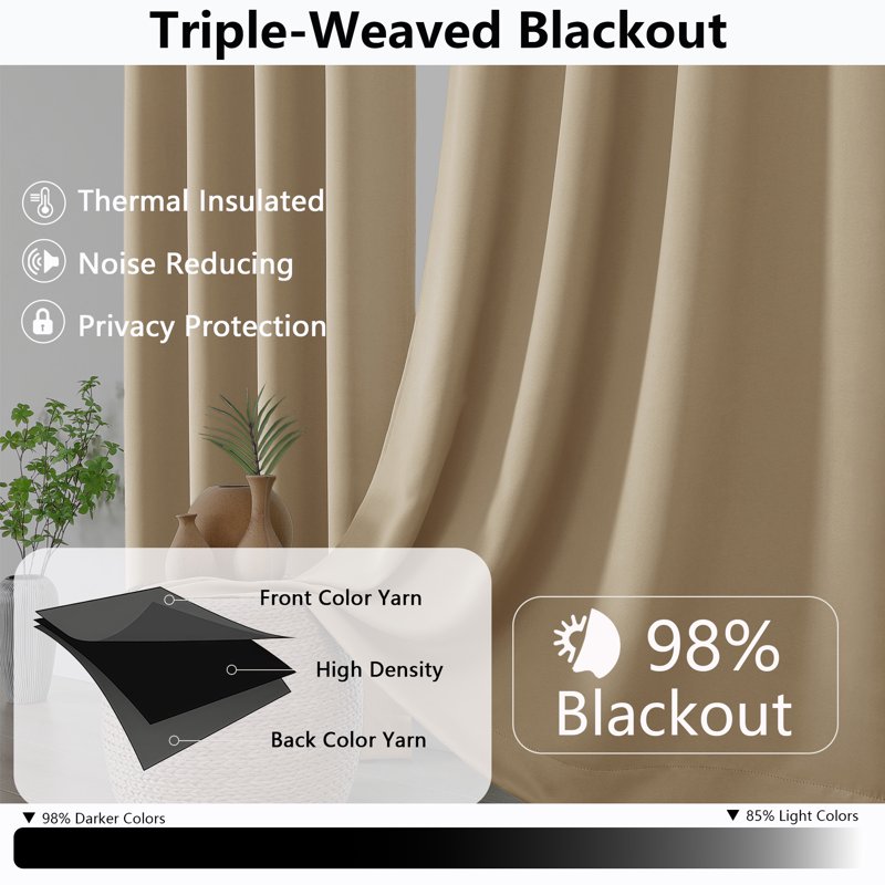 Aether 40x72 Taupe Blackout Curtains - 2 Panels, 72-Inch Long Thermal Drapes for French Doors