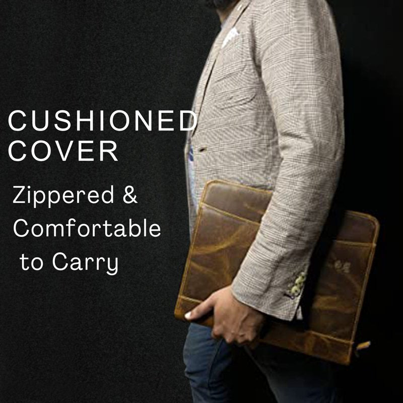 Leather Portfolio for Men and Women - Full Grain Zippered Document Organizer