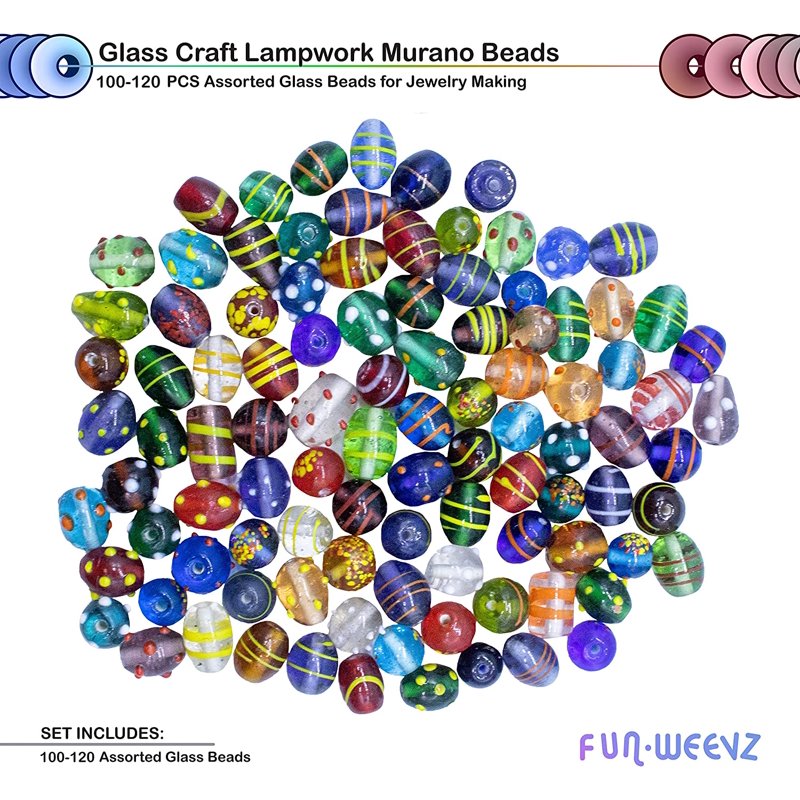 Assorted Glass Beads for Jewelry Making - 4 oz, 100 Count