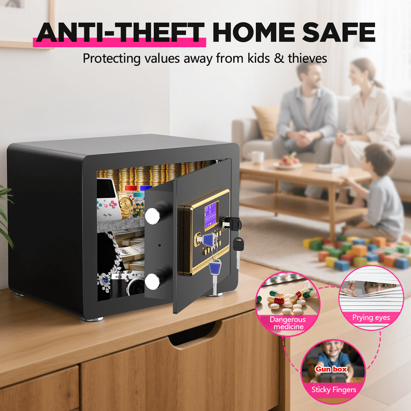 Home Security Safe Box with Digital Keypad, Fireproof Waterproof Bag, Adjustable Shelf