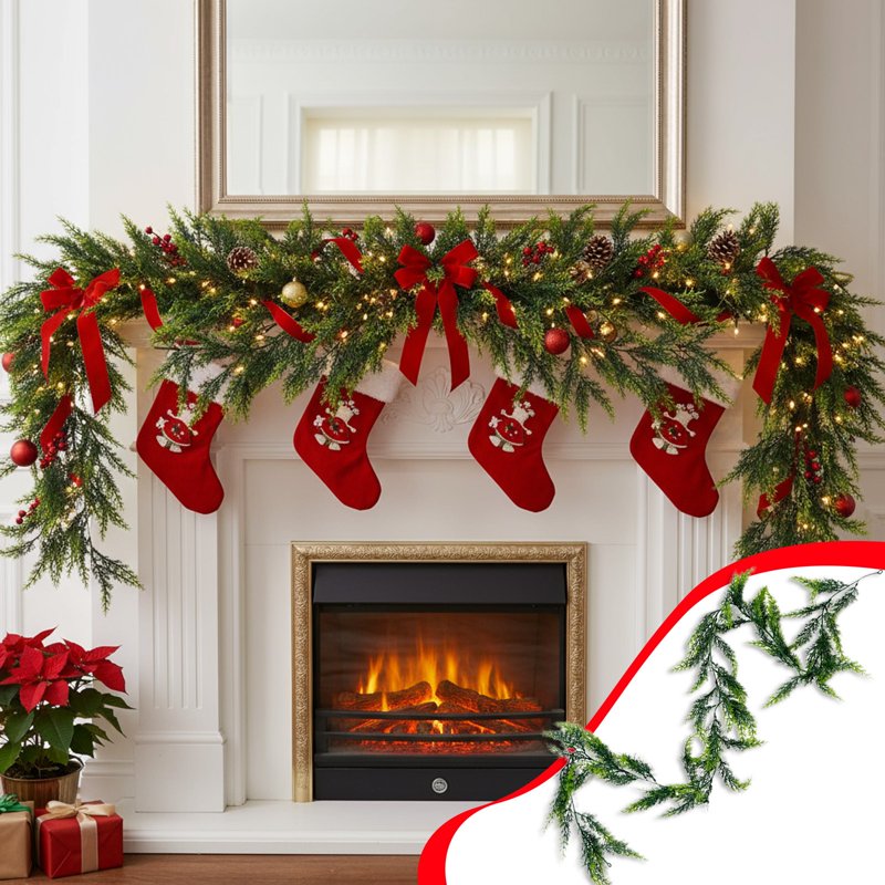 Artificial Pine Garland for Holiday Decor, 70.9 Inch Greenery Swag for Christmas and Winter Seasonal Decorations