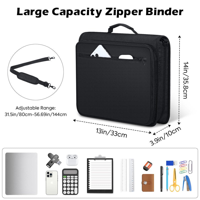 2-Inch Zipper Binder Organizer with Shoulder Strap, Holds 500 Sheets, School Supplies