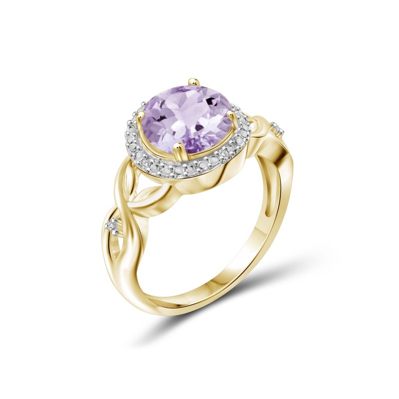 Pink Amethyst Birthstone Ring - 1.75 Carat Gemstone & White Diamond Accent, Hypoallergenic Silver Band