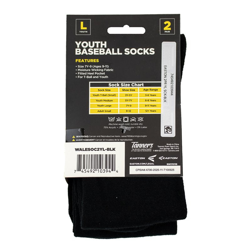 Youth Baseball Socks 2 Pair - Durable Polyester Crew Socks for Kids