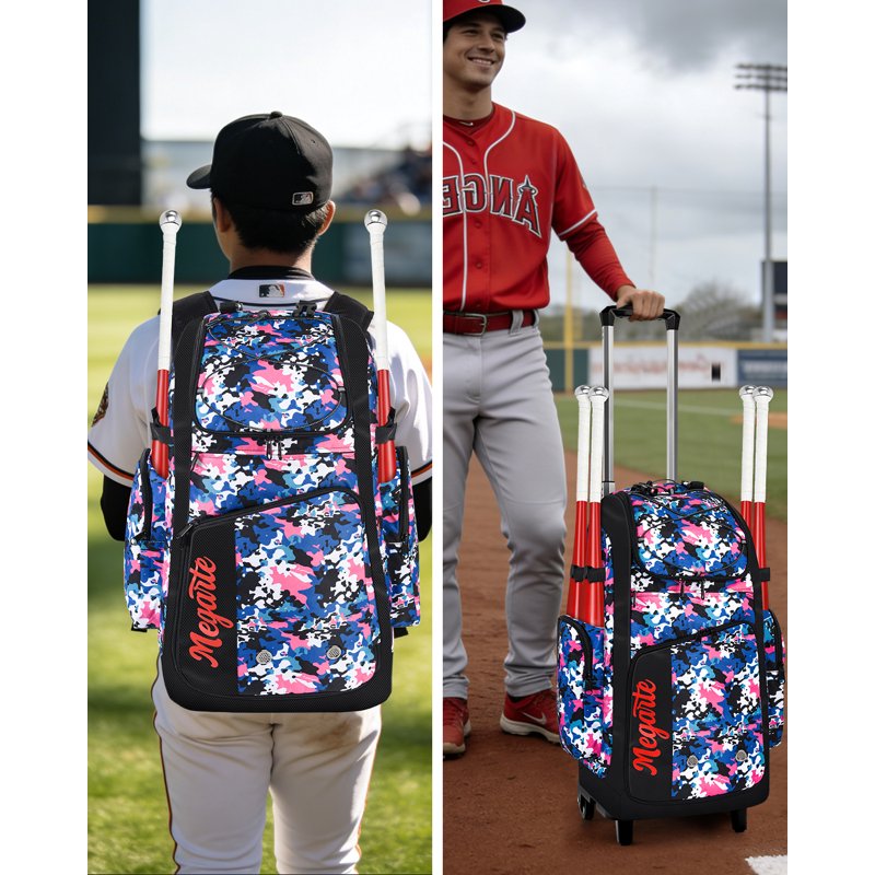 Rolling Baseball Bag with Wheels 60L Equipment Backpack for Youth & Adults
