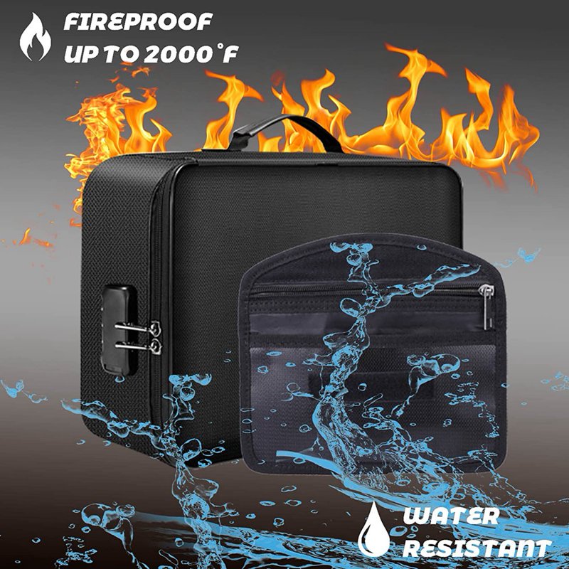 Fireproof Waterproof Document Safe with Lock and Money Bag Set
