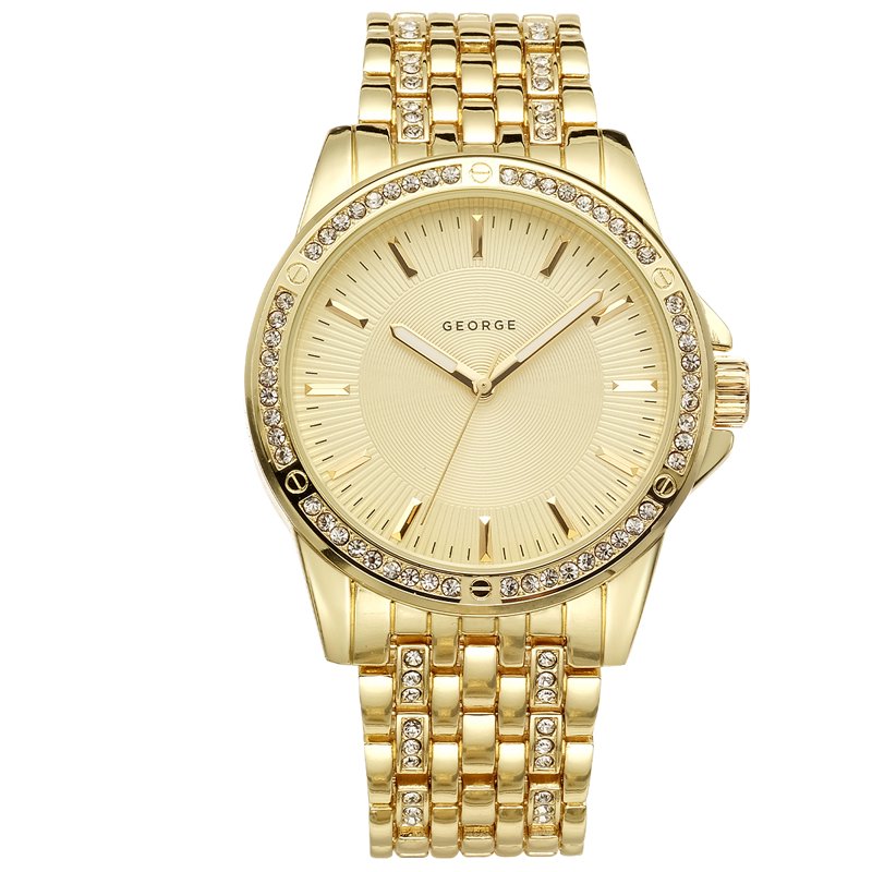 Men's Gold Tone Crystal Bracelet Watch - 42mm Elegant Timepiece
