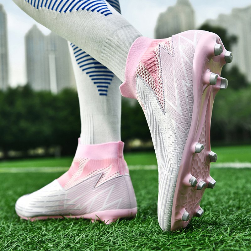 Laceless Men’s Soccer Cleats - Pink Football Shoes for Teen & Adult (41)