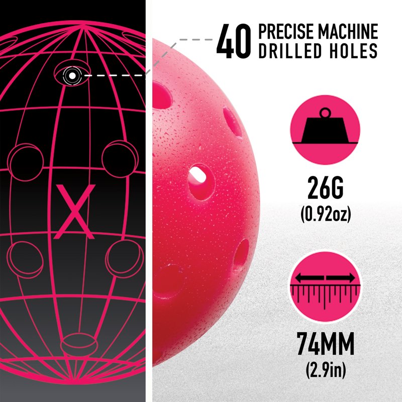 Pink Franklin X-40 USAPA Pickleballs - 12 Pack Tournament Balls, 40-Drill US Open Speed