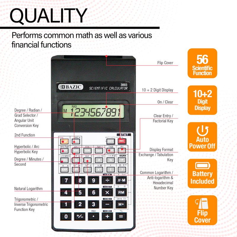 Scientific Calculator with Flip Cover - 56 Function Engineering, Math, Science