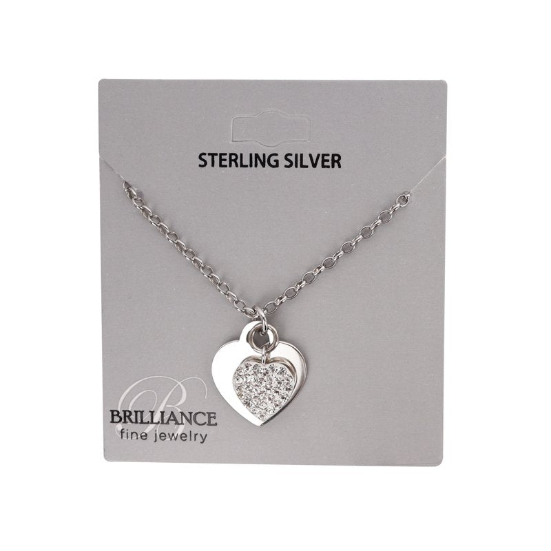 Sterling Silver Heart Charm Necklace with Austrian Crystals, 16+2 Inches
