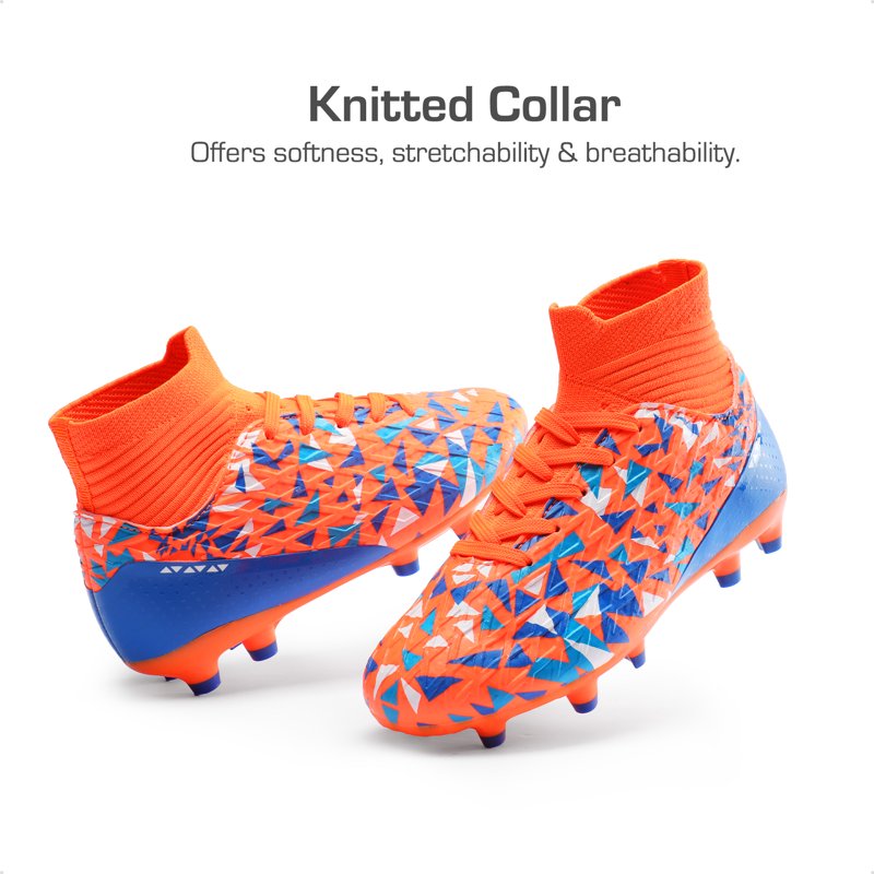 Dream Pairs Boys Soccer Cleats Youth High Top Firm Ground - Orange/Blue, Size for Little to Big Kids