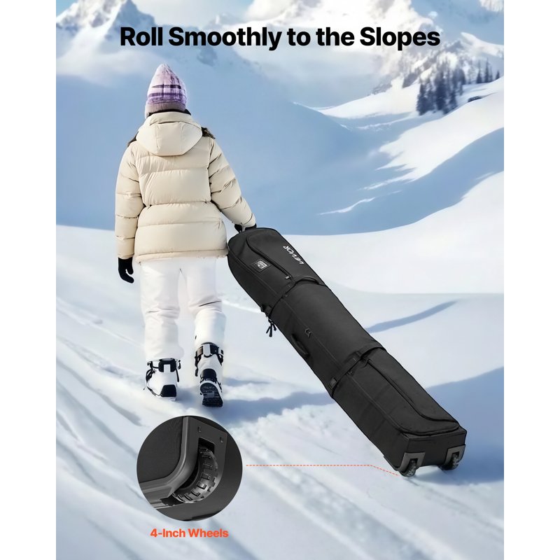 Large Waterproof Ski & Snowboard Bag with Wheels - Fits Up to 68.9 In/175 Cm